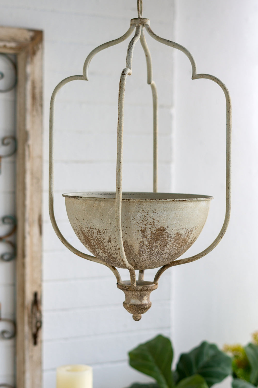 11.8x9.8x21.7' Rustic Hanging Iron Planter with Distressed White Finish Media 5