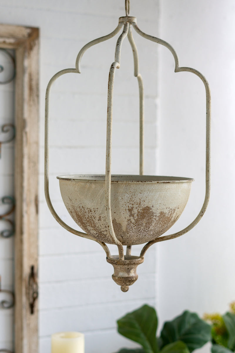 11.8x9.8x21.7' Rustic Hanging Iron Planter with Distressed White Finish