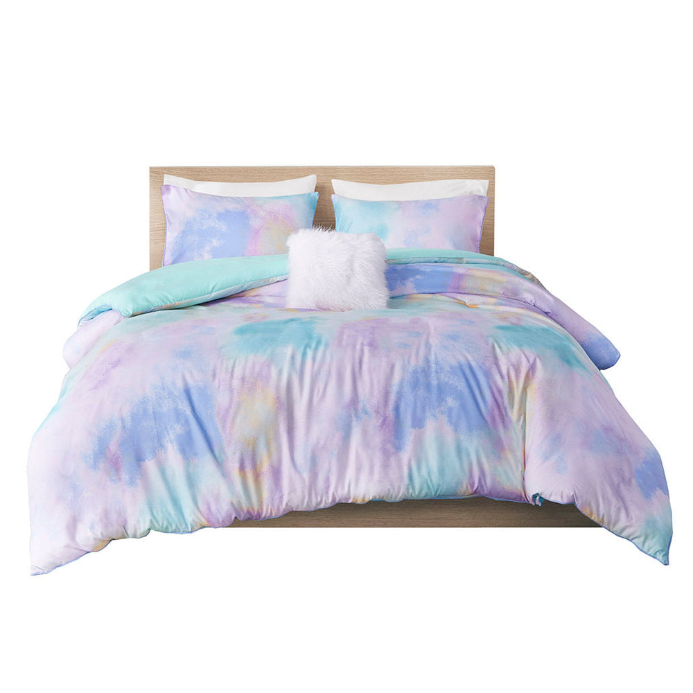 Twin/Twin XL Watercolor Tie Dye Printed Duvet Cover Set with Throw Pillow Media 11