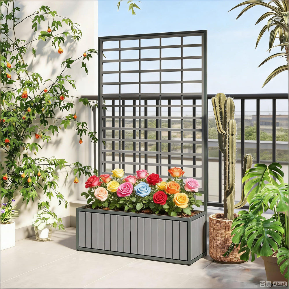Wooden Raised Garden Bed with Trellis Media 7