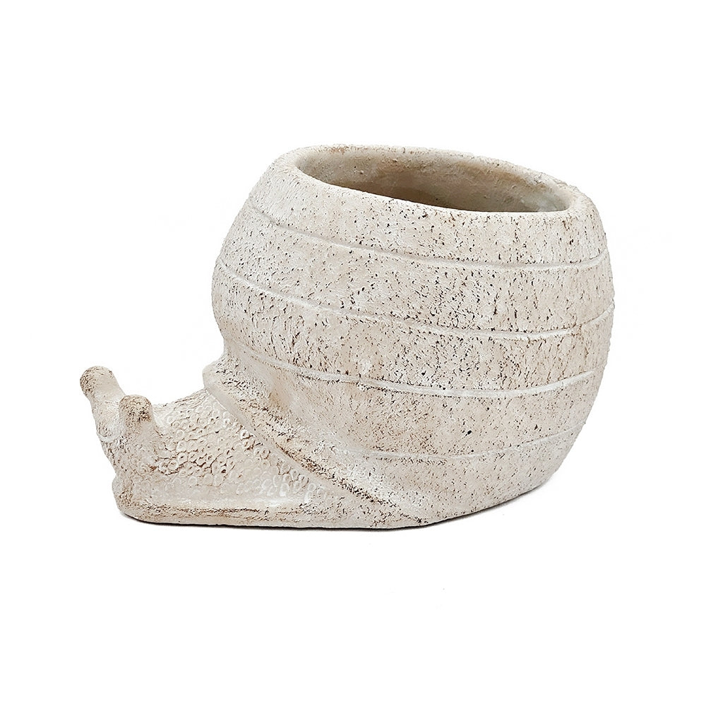 8.3x7x4.7' Decorative Sand and Cement Snail Planter with Textured Beige Finish Media 6
