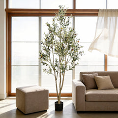 7' Artificial Olive Tree in Black Plastic Pot, 1pc/set perspective
