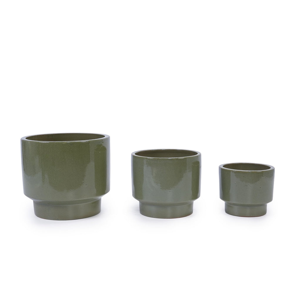 3 Pieces Ceramic Flowerpot, Modern Planter for Patio, Garden or Windowsills - Antique Light Green Media 1