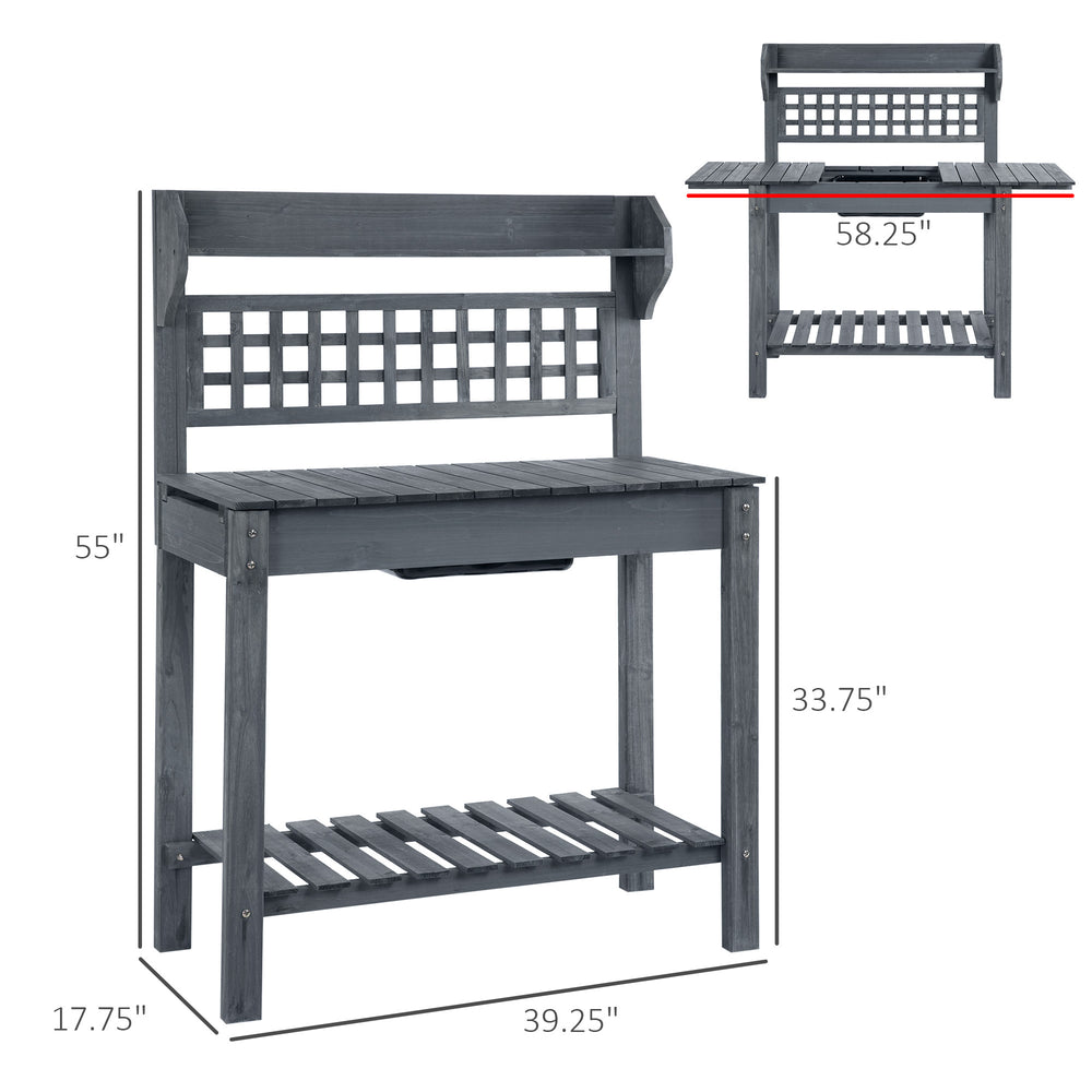 Outdoor Potting Bench Table, Wooden Workstation , Storage Shelf and Dry Sink, Media 6