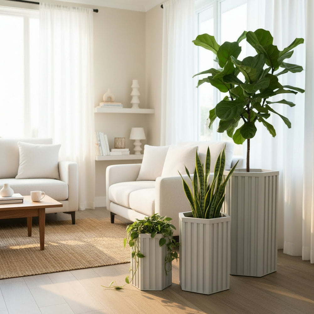 Hexagon Column Planter MD - White Media 3