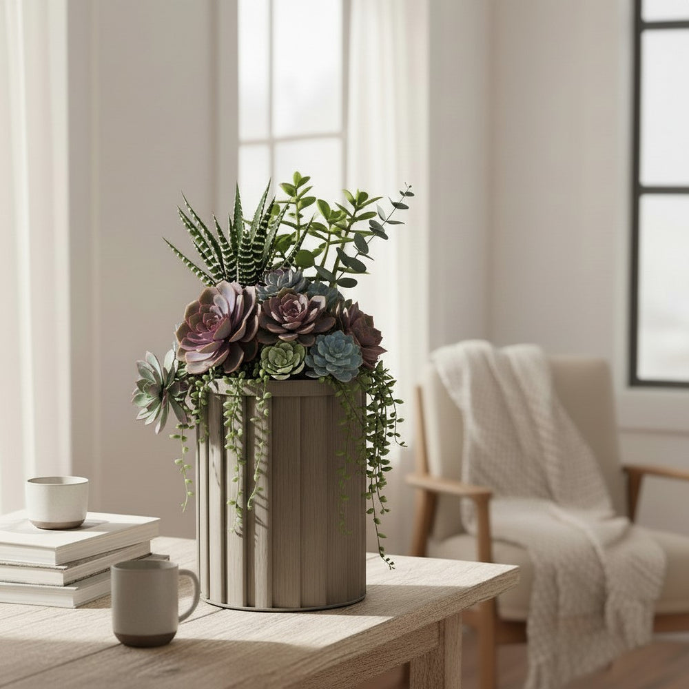 Round Strata Column Planter MD - Grey Brown Media 2