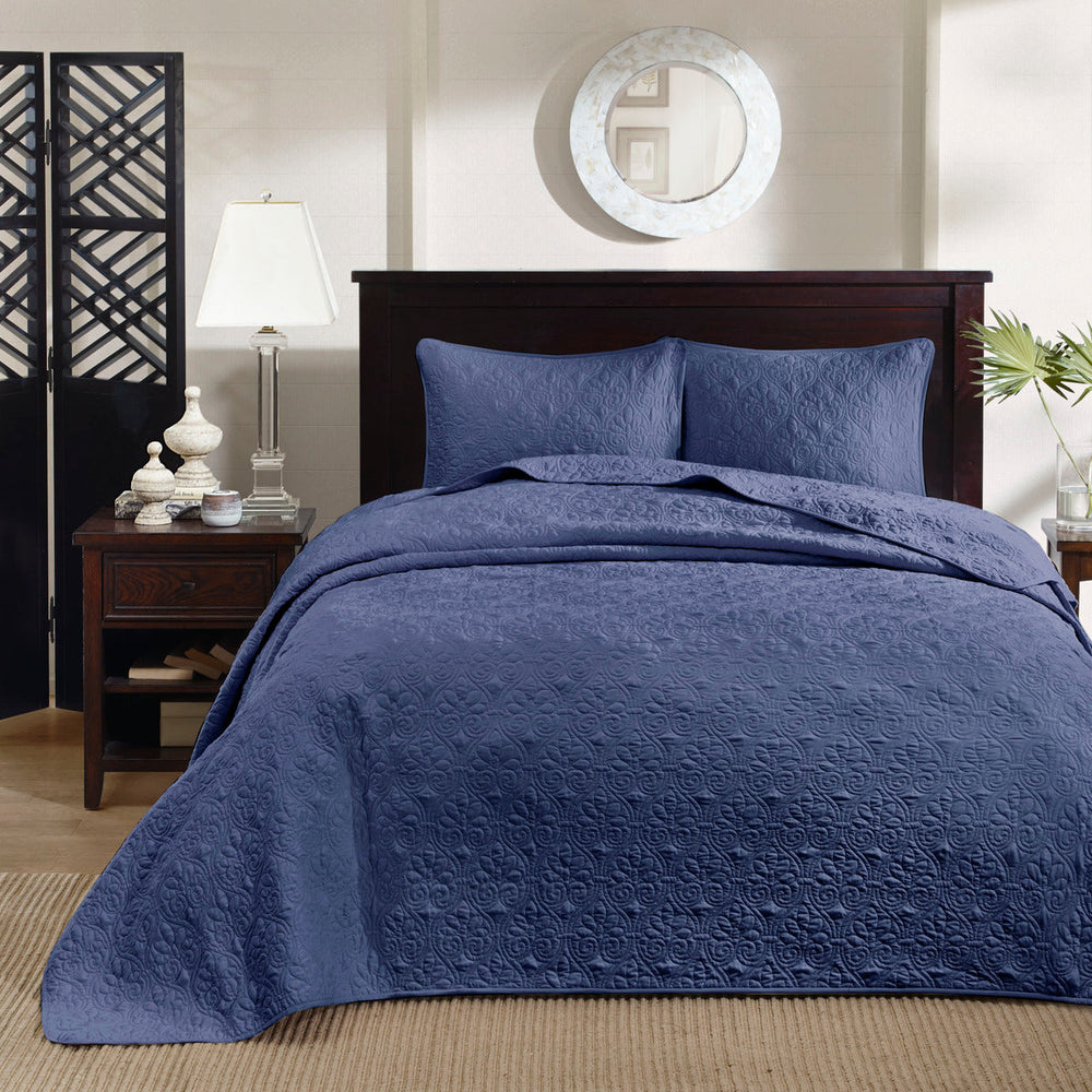 Reversible Bedspread Set Navy King Media 2