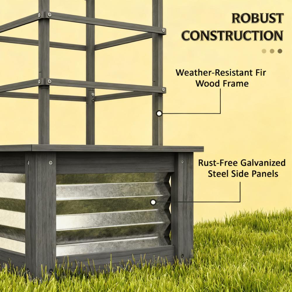 Versatile Raised Garden Bed,Galvanized Planter Box Elevated Garden Bed,Wooden Garden Bed with Trellis Media 6