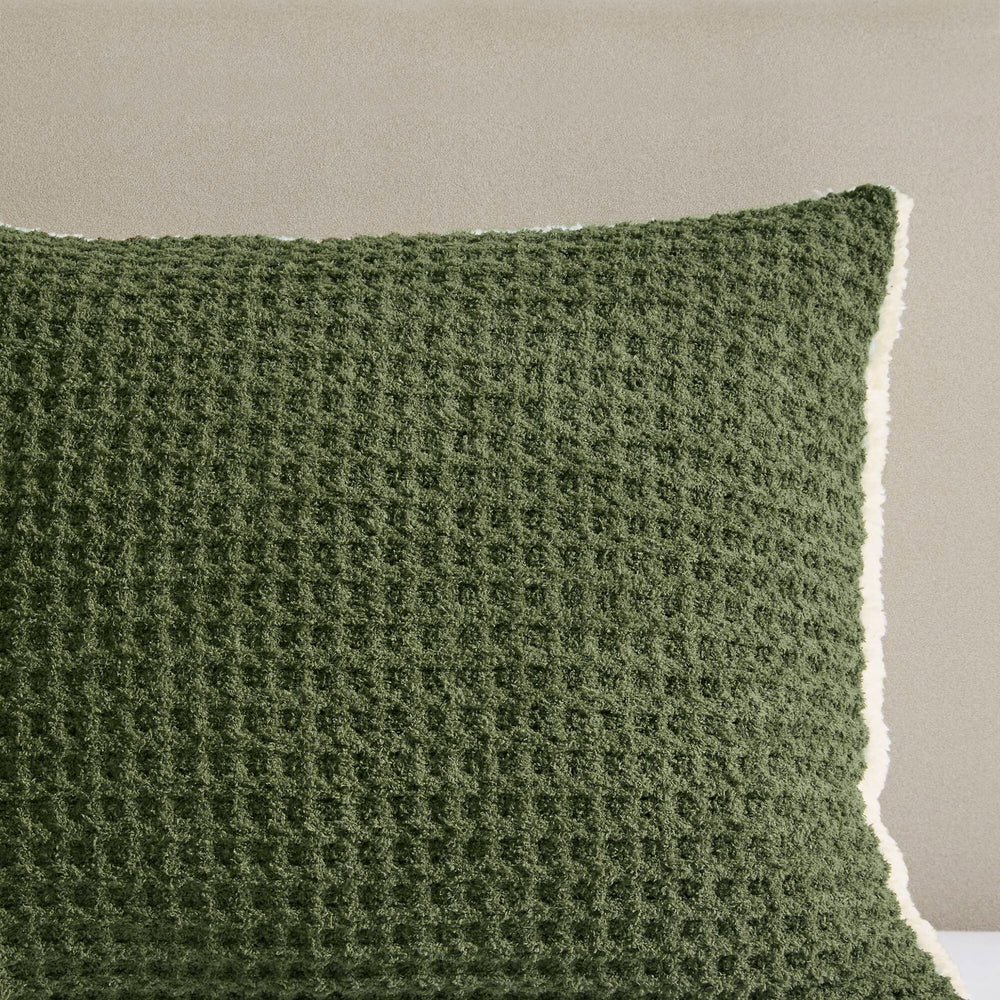 3 Pieces Full/Queen Waffle Knit Chenille Comforter Set,Olive Media 10