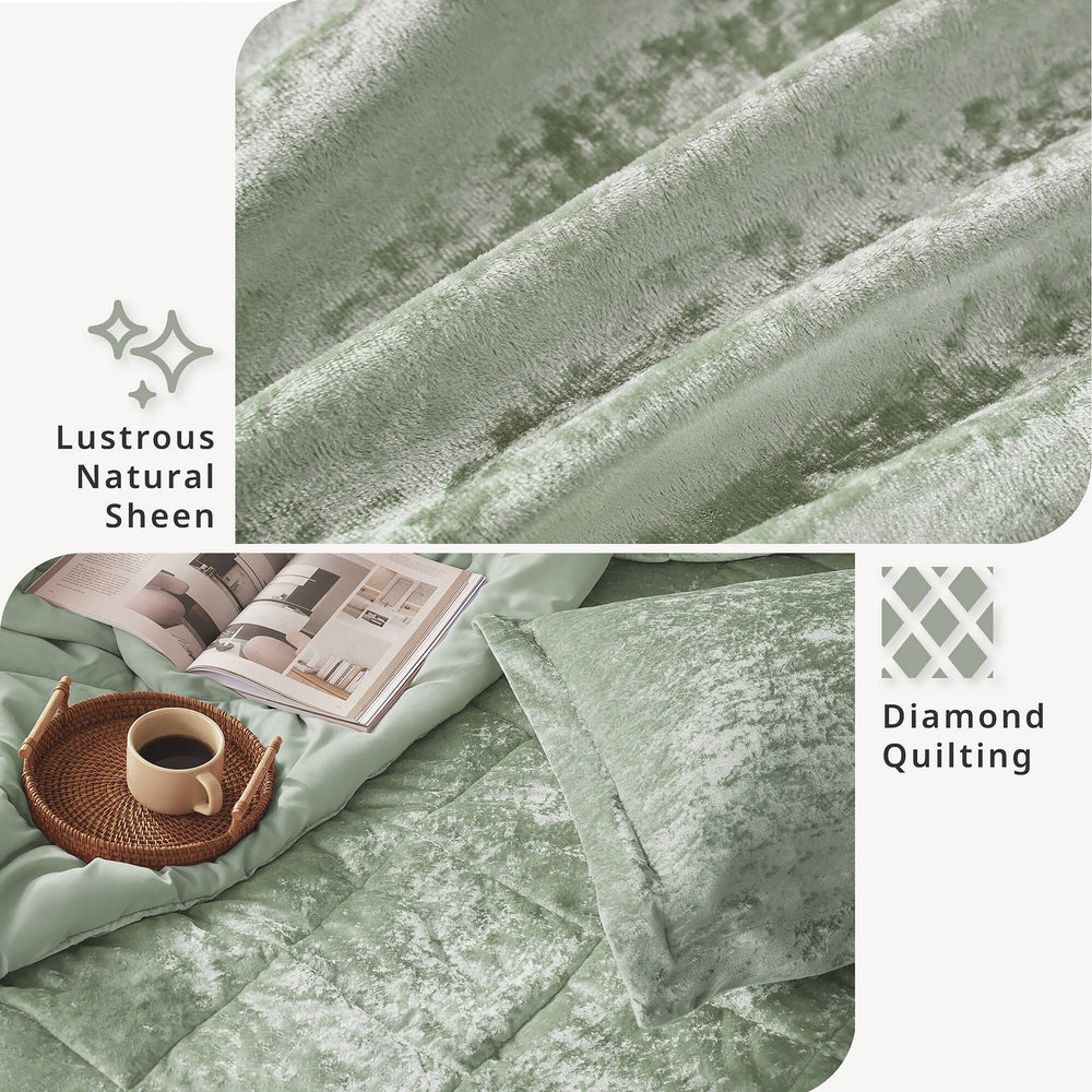 3 PCS Twin/Twin XL Velvet Duvet Cover Set with Throw Pillow Green Media 10