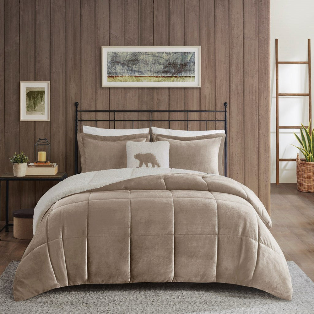 Full/Queen Plush to Sherpa Down Alternative Comforter Set Media 2