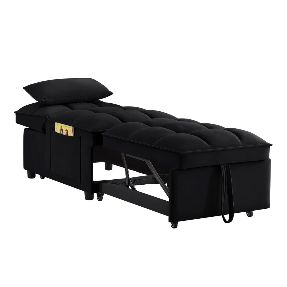 Velvet Sofa Bed Convertible Chaise Lounge Black Living Room American Design Media 12