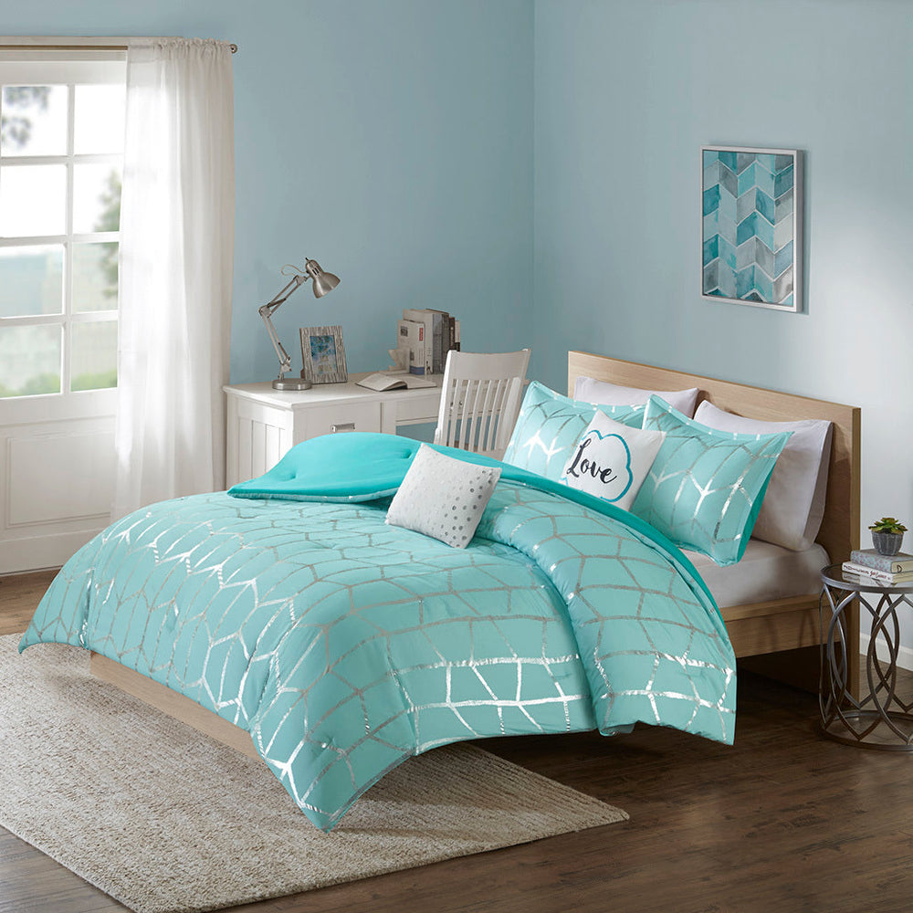 King/Cal King Metallic Printed Comforter Set Media 1