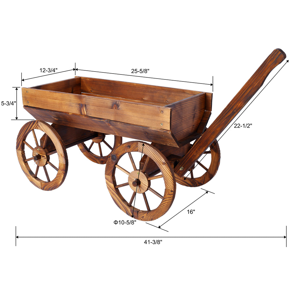 Wood Wagon Flower Planter Pot Stand W/Wheels Home Garden Outdoor Decor Media 13