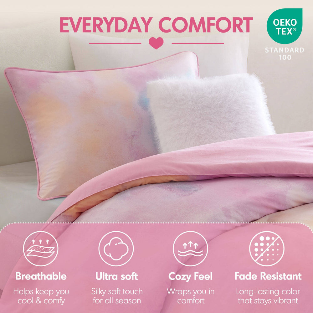 3 Pieces Twin/Twin XL Watercolor Tie Dye Printed Comforter Set with Throw Pillow,Pink Media 12