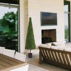 6FT Artificial Conical Topiary Trees  UV Resistant Faux Cedar Bushes and Evergreen Shrubs, Fake Potted Plants for Front Porch Outside Planter Decor, 1pc/set perspective