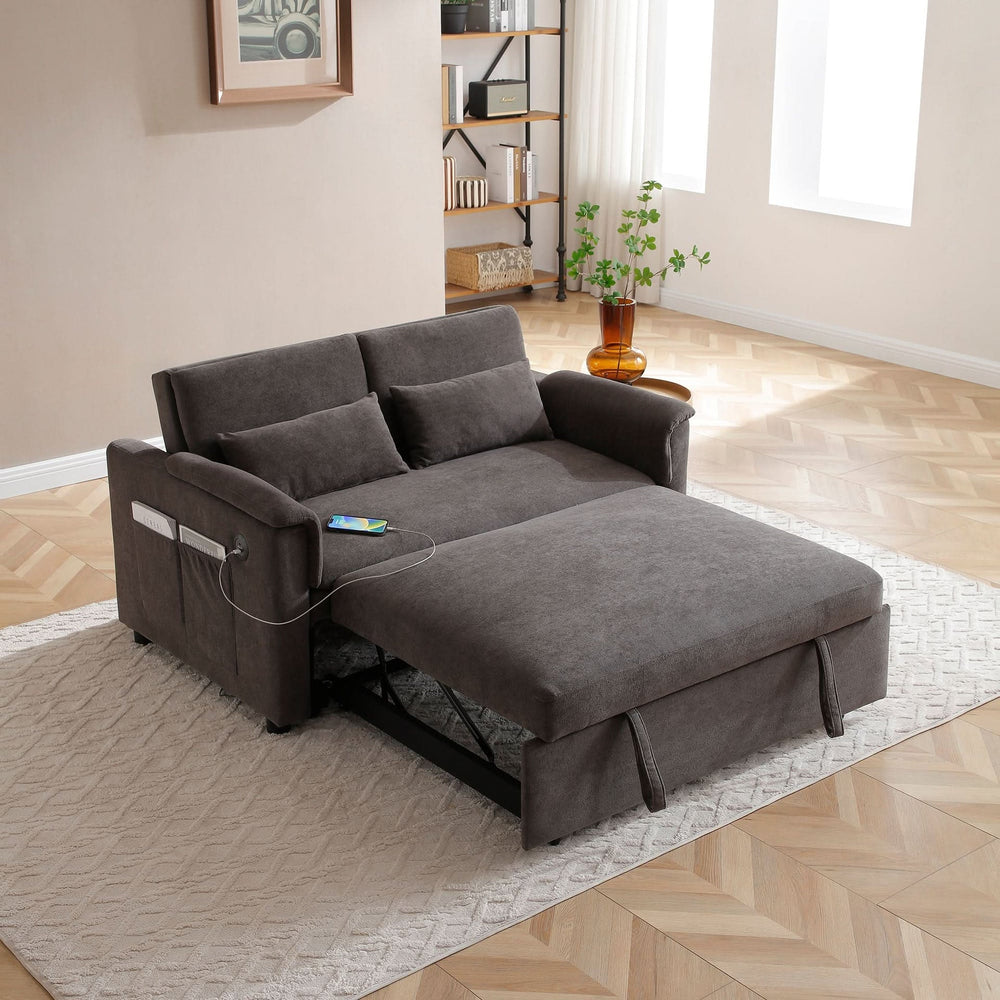 Velvet Sleeper Sofa With USB Ports & Cushioned Back & Two Seater Couch Media 2