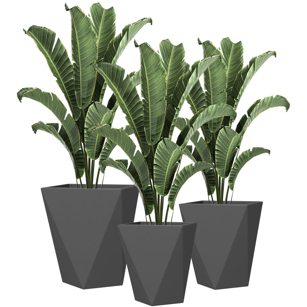 Outsunny Modern Tall Planters Set of 3 with Stackable Design, Drainage Holes, Gray MgO, Various Sizes Media 1