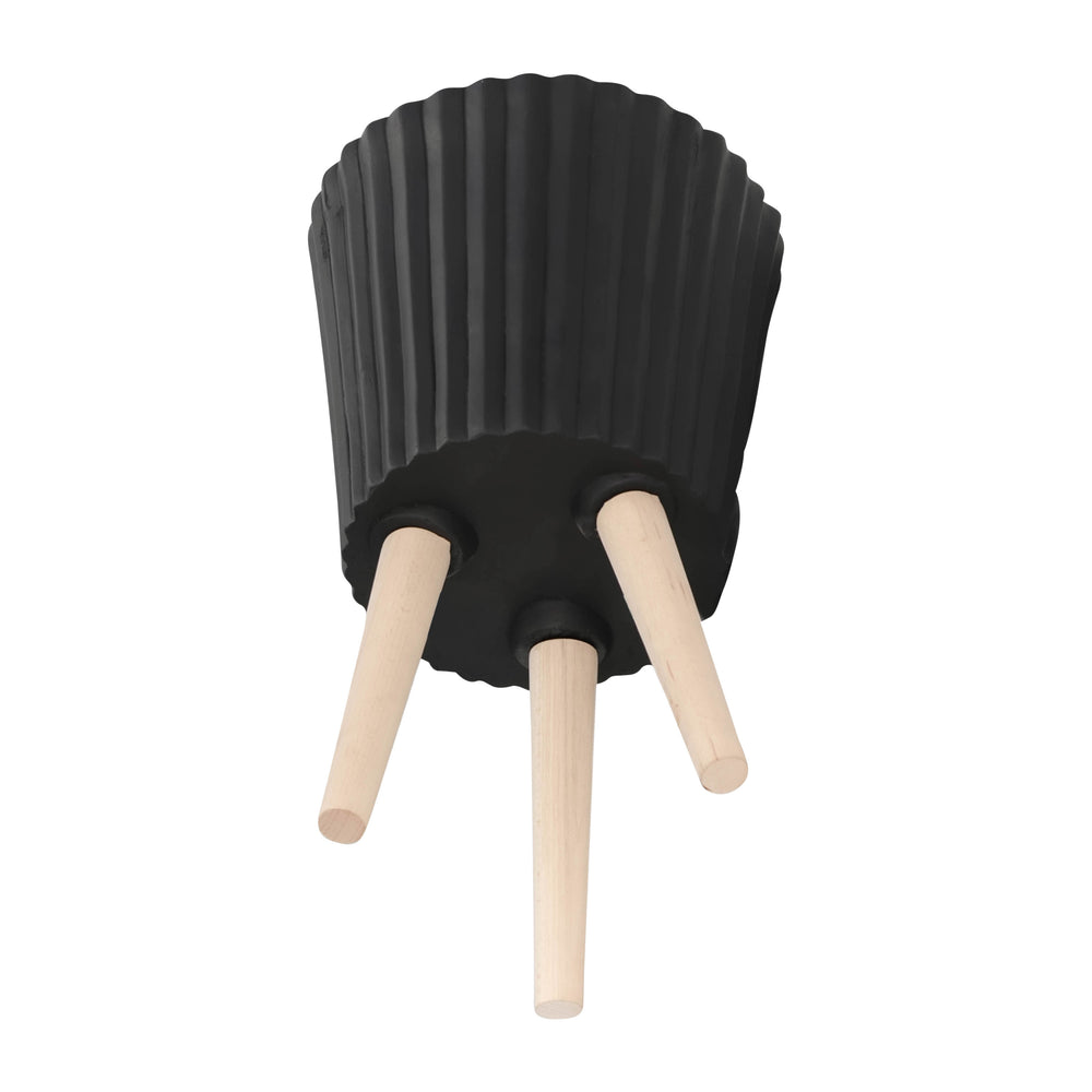 S/2 10/12' RIDGED PLANTER W/ WOOD LEGS, BLACK (KD) Media 6