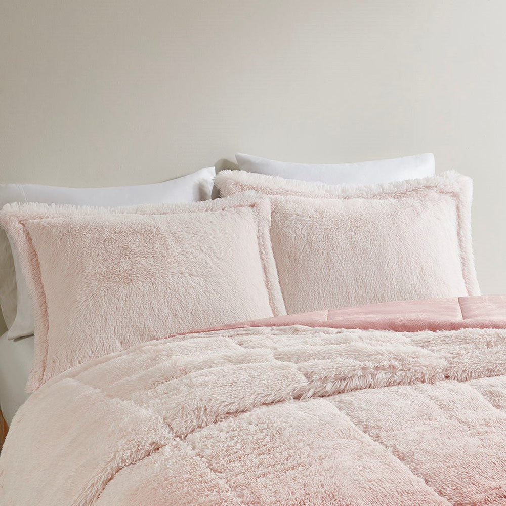 King/Cal King Ombre Shaggy Long Fur Comforter Mini Set Media 7