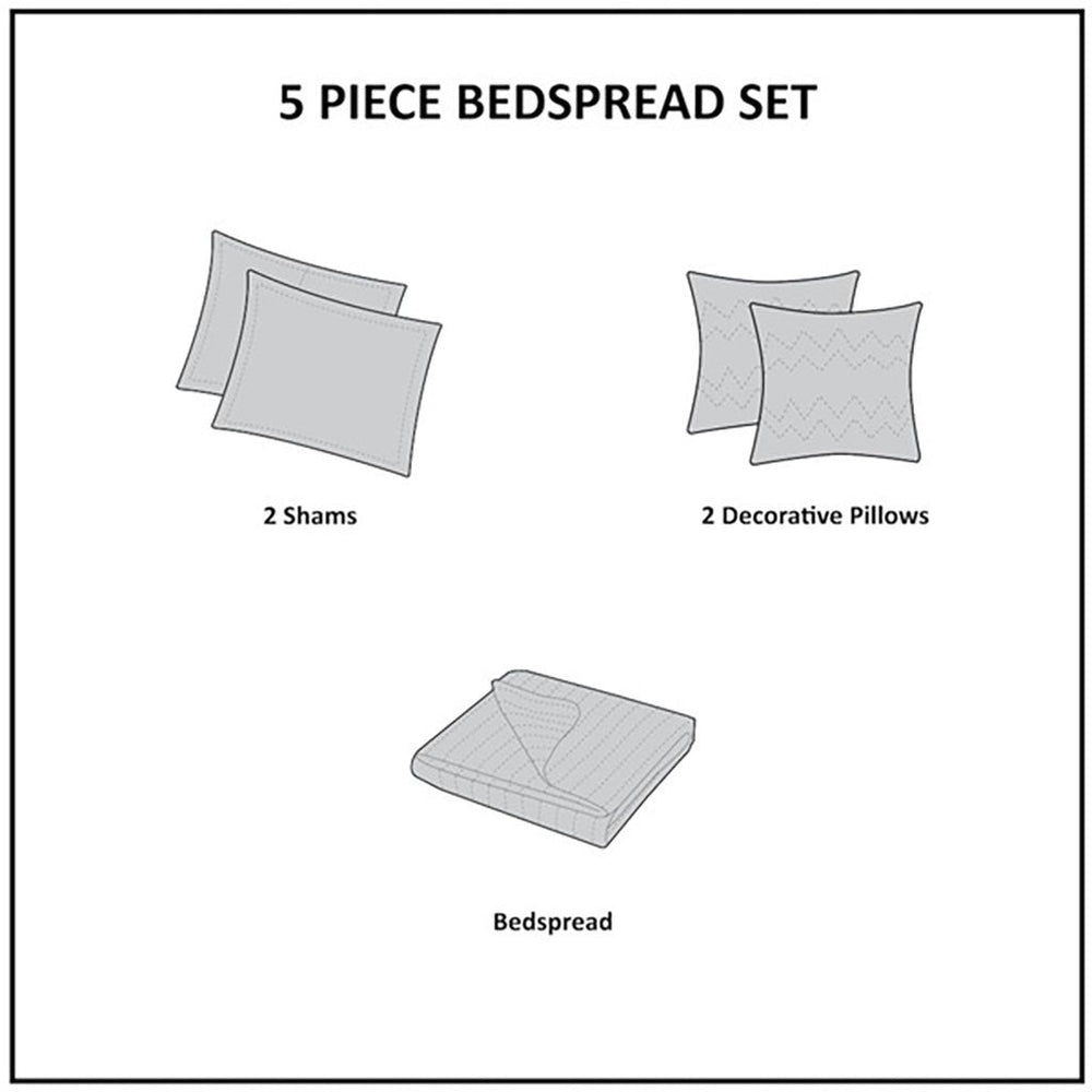 5 Piece Reversible Jacquard Bedspread Set Blue Queen Media 8