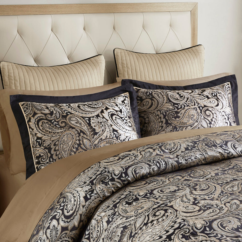 12 Piece Comforter Set with Cotton Bed Sheets Black Queen Media 17