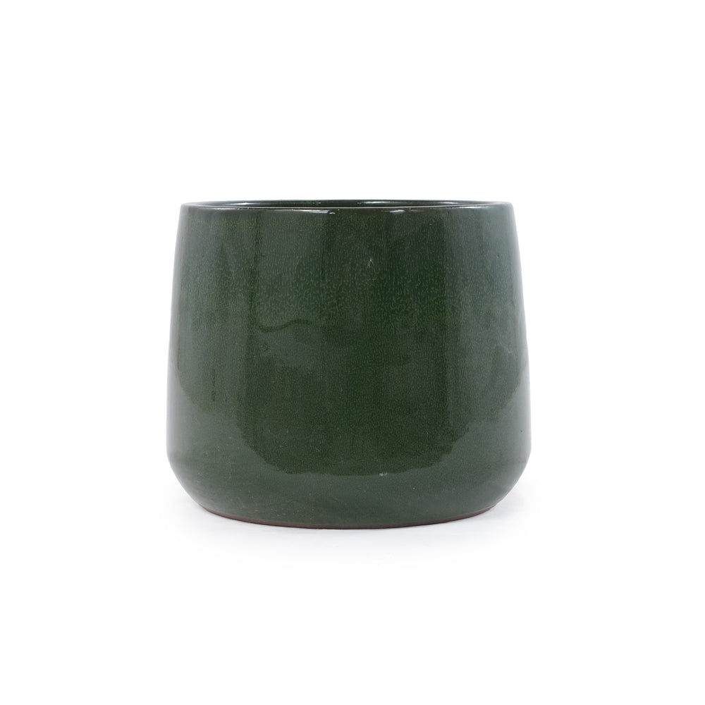 Handmade Solid Glazed Ceramic Planter Set of 4, 14/11/9/7 Inch Diameter, Deep Green, for Succulents and Cacti, Outdoor Garden & Indoor Stairs Use, Breathable Clay with Drainage Holes Media 11