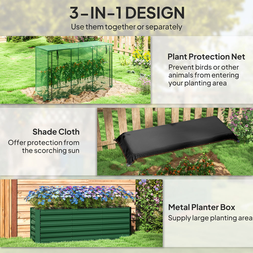 Outsunny Galvanized Raised Garden Bed, Planter Box with Crop Cage and Shade Cloth, Green Media 8