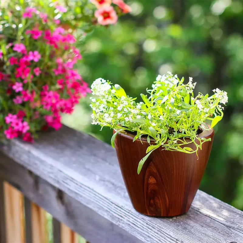 Self-Watering Wicker & Plastic Indoor Outdoor Planters Garden Decor Set