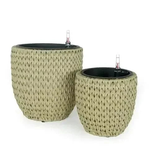 Self-Watering Wicker & Plastic Indoor Outdoor Planters Garden Decor Set