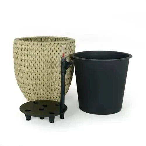 Self-Watering Wicker & Plastic Indoor Outdoor Planters Garden Decor Set Media 79