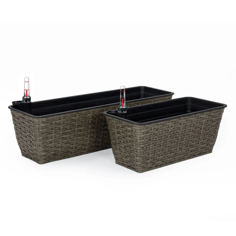 Self-Watering Wicker & Plastic Indoor Outdoor Planters Garden Decor Set