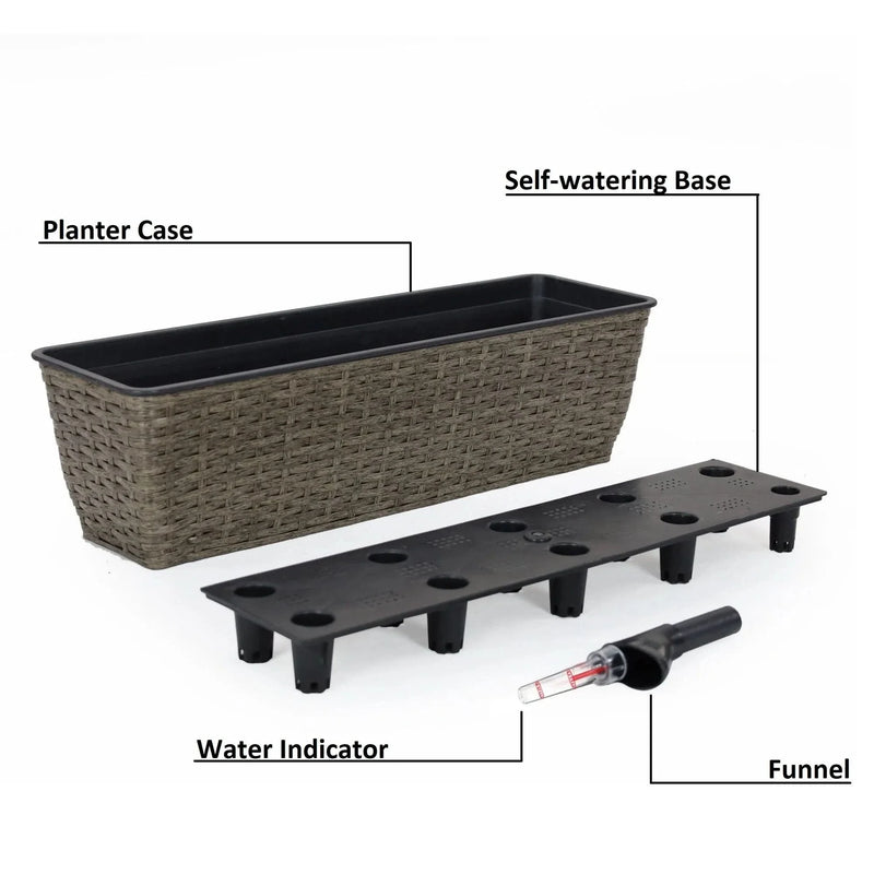 Self-Watering Wicker & Plastic Indoor Outdoor Planters Garden Decor Set