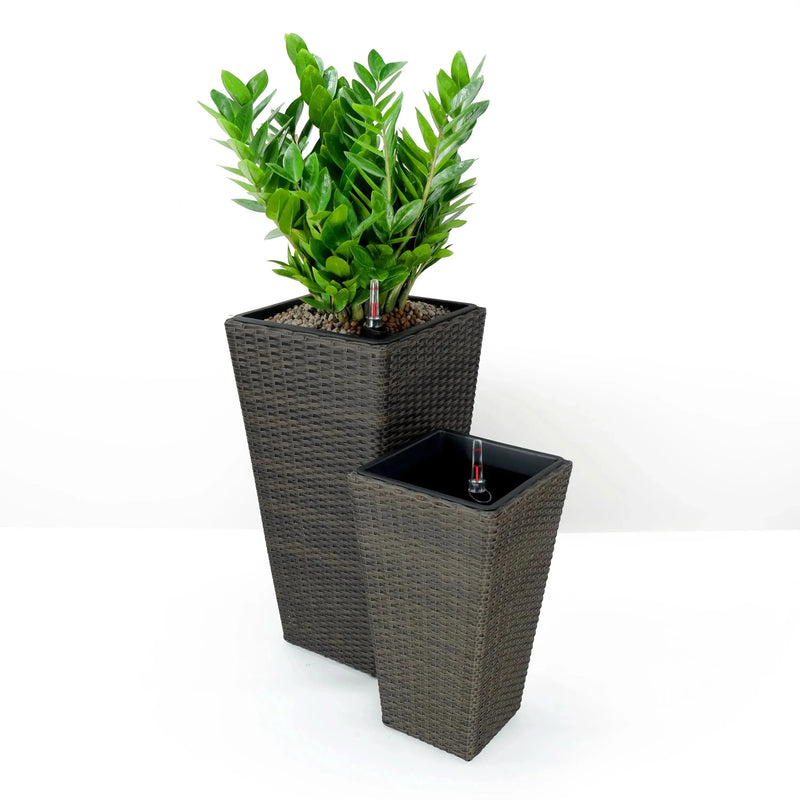 Self-Watering Wicker & Plastic Indoor Outdoor Planters Garden Decor Set