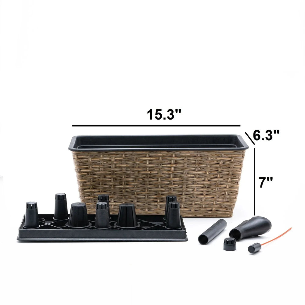 Self-Watering Wicker & Plastic Indoor Outdoor Planters Garden Decor Set Media 36