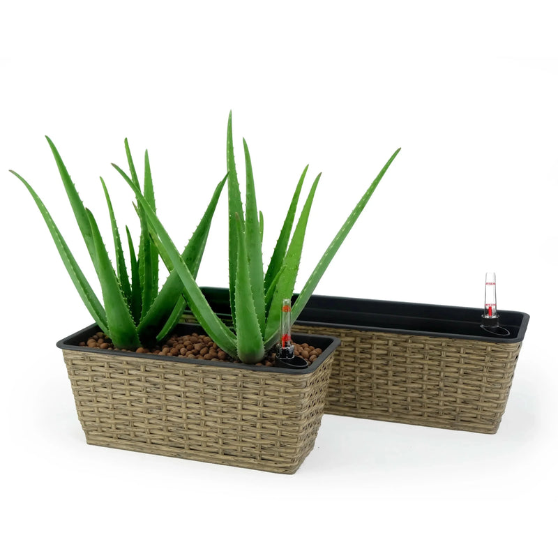 Self-Watering Wicker & Plastic Indoor Outdoor Planters Garden Decor Set