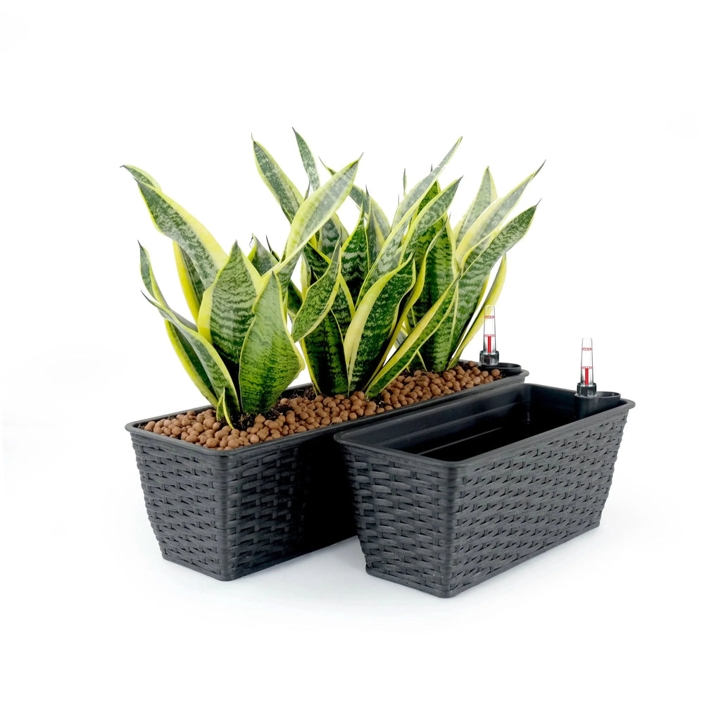 Self-Watering Wicker & Plastic Indoor Outdoor Planters Garden Decor Set Media 90