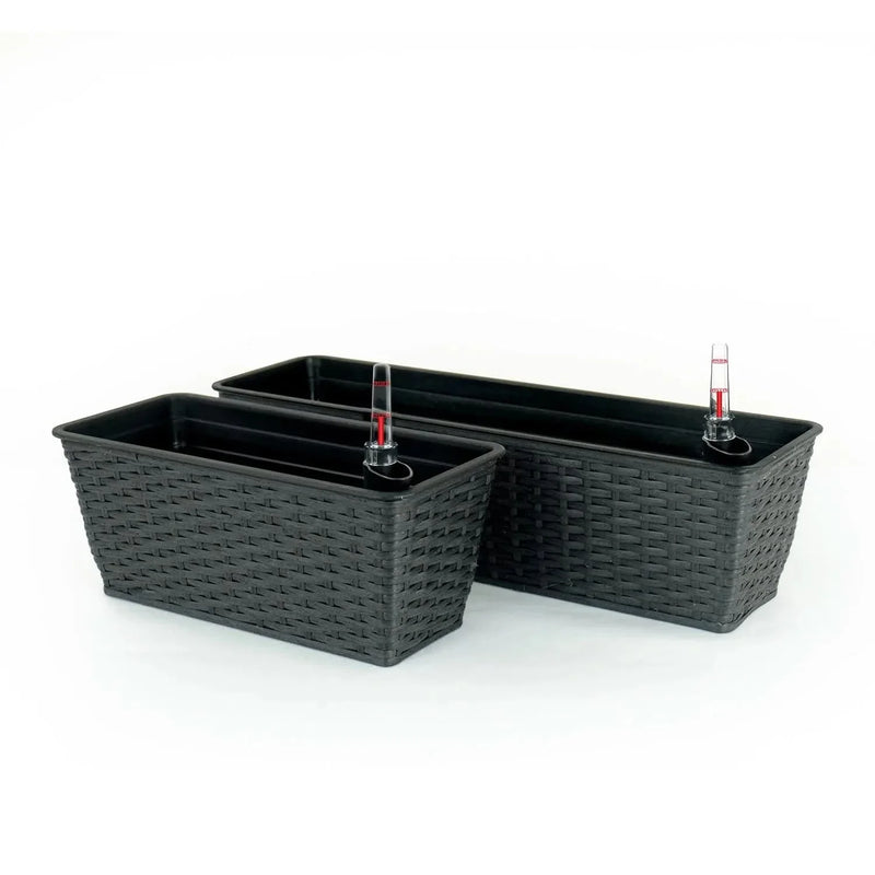 Self-Watering Wicker & Plastic Indoor Outdoor Planters Garden Decor Set