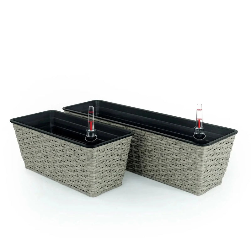 Self-Watering Wicker & Plastic Indoor Outdoor Planters Garden Decor Set