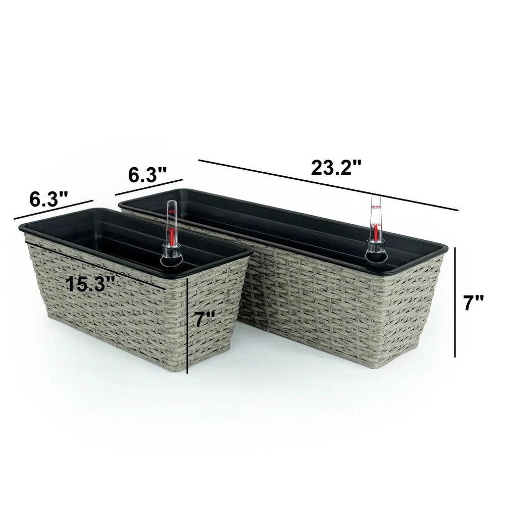 Self-Watering Wicker & Plastic Indoor Outdoor Planters Garden Decor Set Media 46