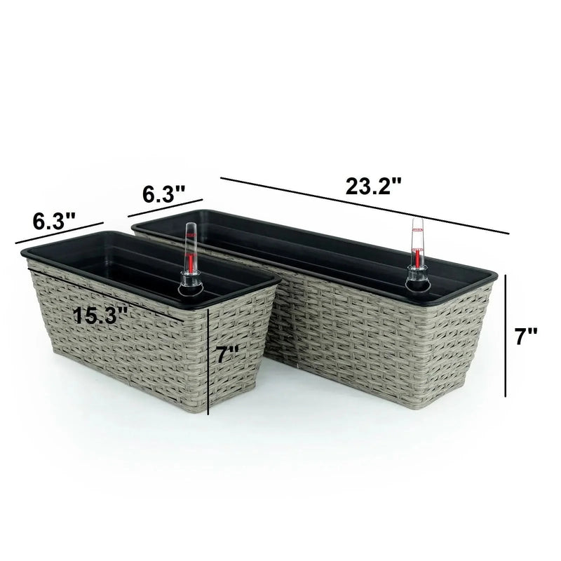 Self-Watering Wicker & Plastic Indoor Outdoor Planters Garden Decor Set