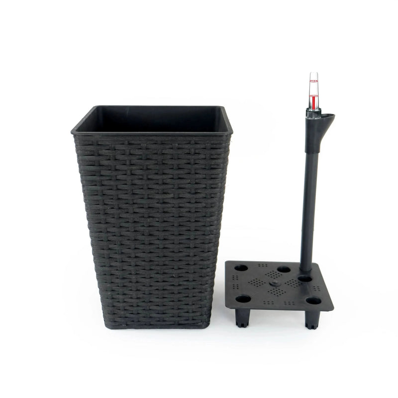 Self-Watering Wicker & Plastic Indoor Outdoor Planters Garden Decor Set