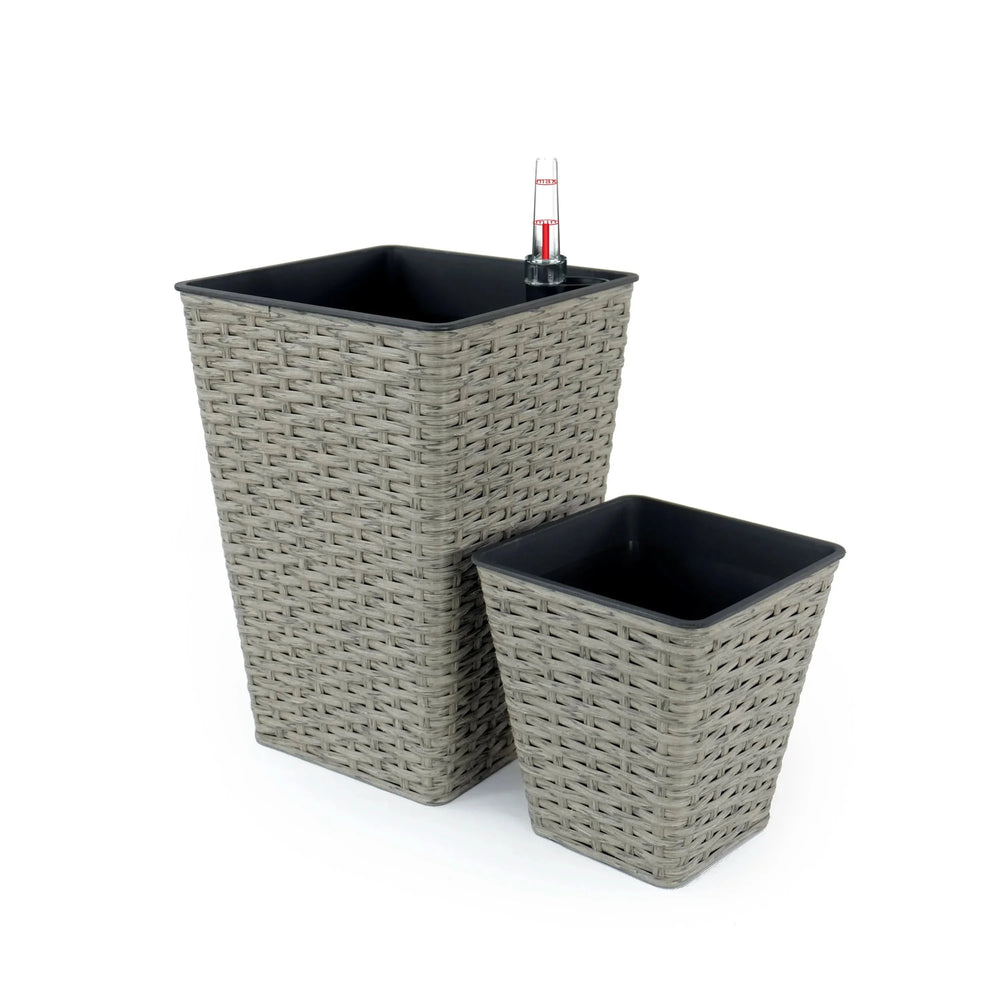 Self-Watering Wicker & Plastic Indoor Outdoor Planters Garden Decor Set Media 111