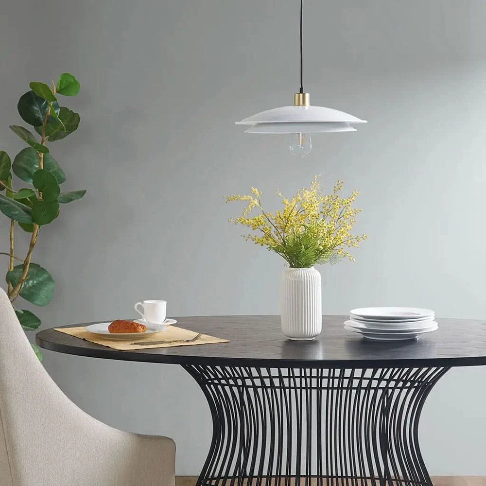 Pendant Light Layered Shade Metal Gold White Mid-Century Modern Fixture Media 1