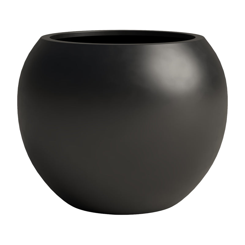 DTY Fiberstone Globe Planter Indoor Outdoor — Lightweight Sphere Ball Pot for Olive Tree, Monstera & Palm | Fiberglass Stone | UV Resistant, Drainage Hole | 2 Coco Mats | Black | 12.6" D × 10" H