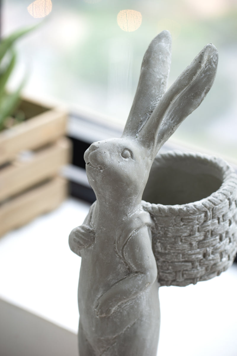 8.5x5.5x19.5' Tall Gray Cement Rabbit Basket Planter