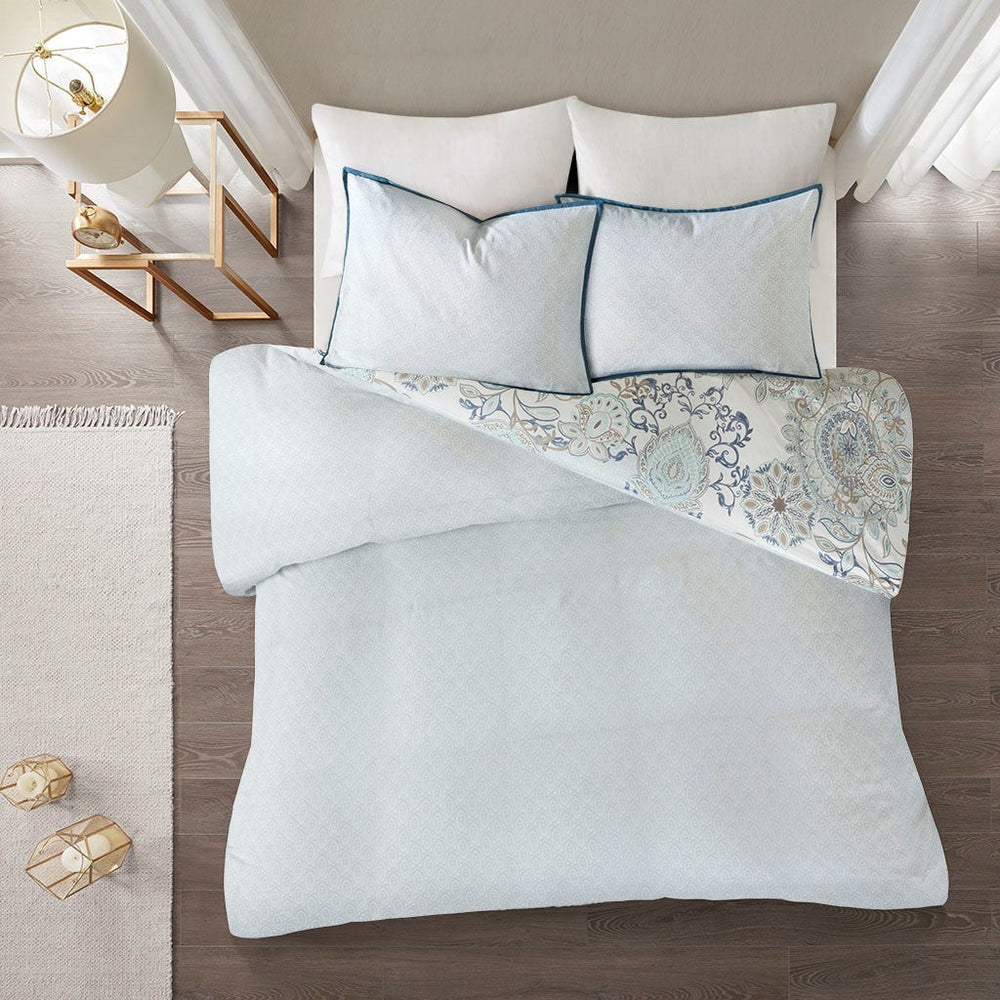 King/Cal King 3 Piece Cotton Floral Printed Reversible Duvet Cover Set Media 4