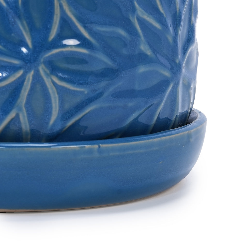 Set of 2 Ceramic Flowerpot, 7' Modern Planter for Patio, Garden, Windowsill - Navy Blue Media 9