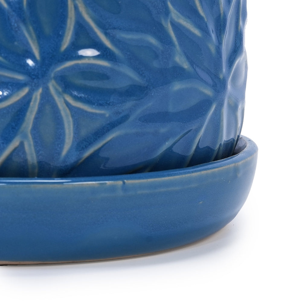 Set of 2 Ceramic Flowerpot, 7' Modern Planter for Patio, Garden, Windowsill - Navy Blue Media 9