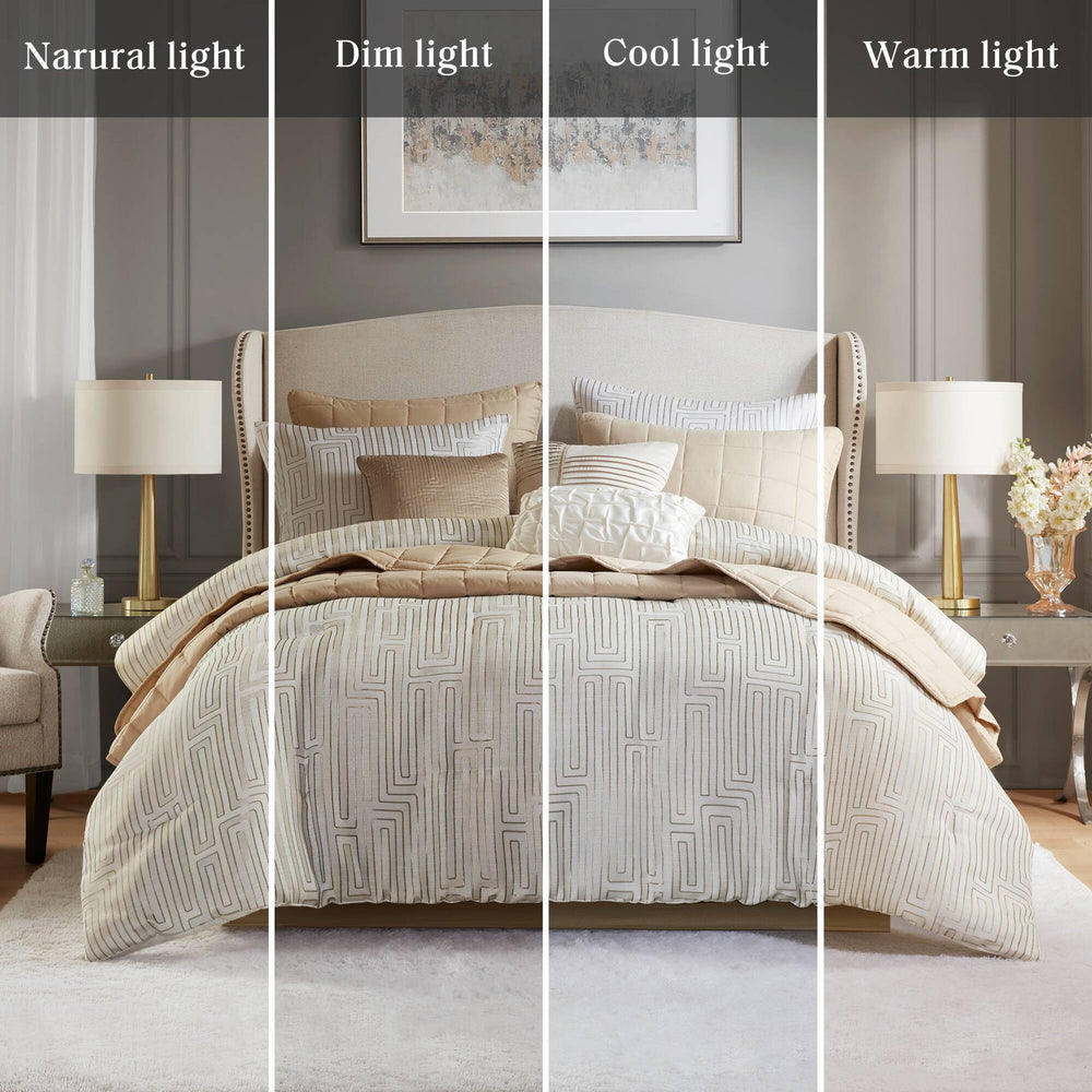 10 PCS Cal King Luxury Jacquard Comforter Set Ivory Media 6
